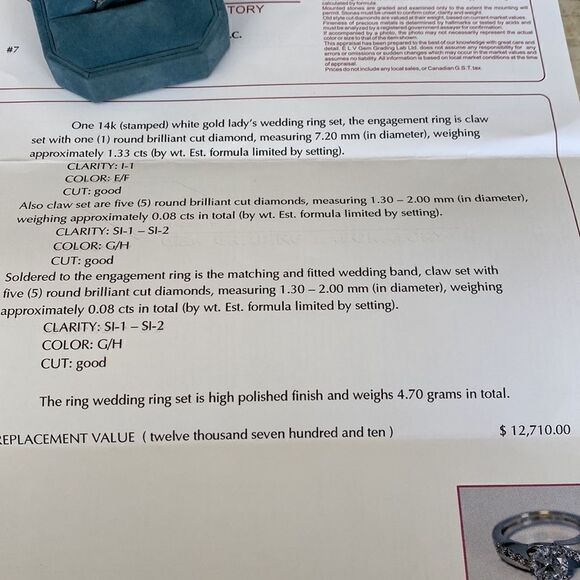 1.50 Carat Natural Diamond 14K White Gold Engagement Ring+Matching Band $14,235 - Picture 9 of 9